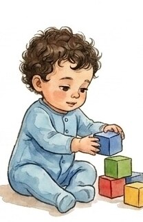 Toddler with stacking blocks