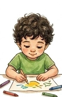Child drawing with crayons