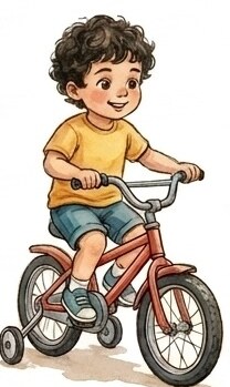 Child on a bicycle with training wheels